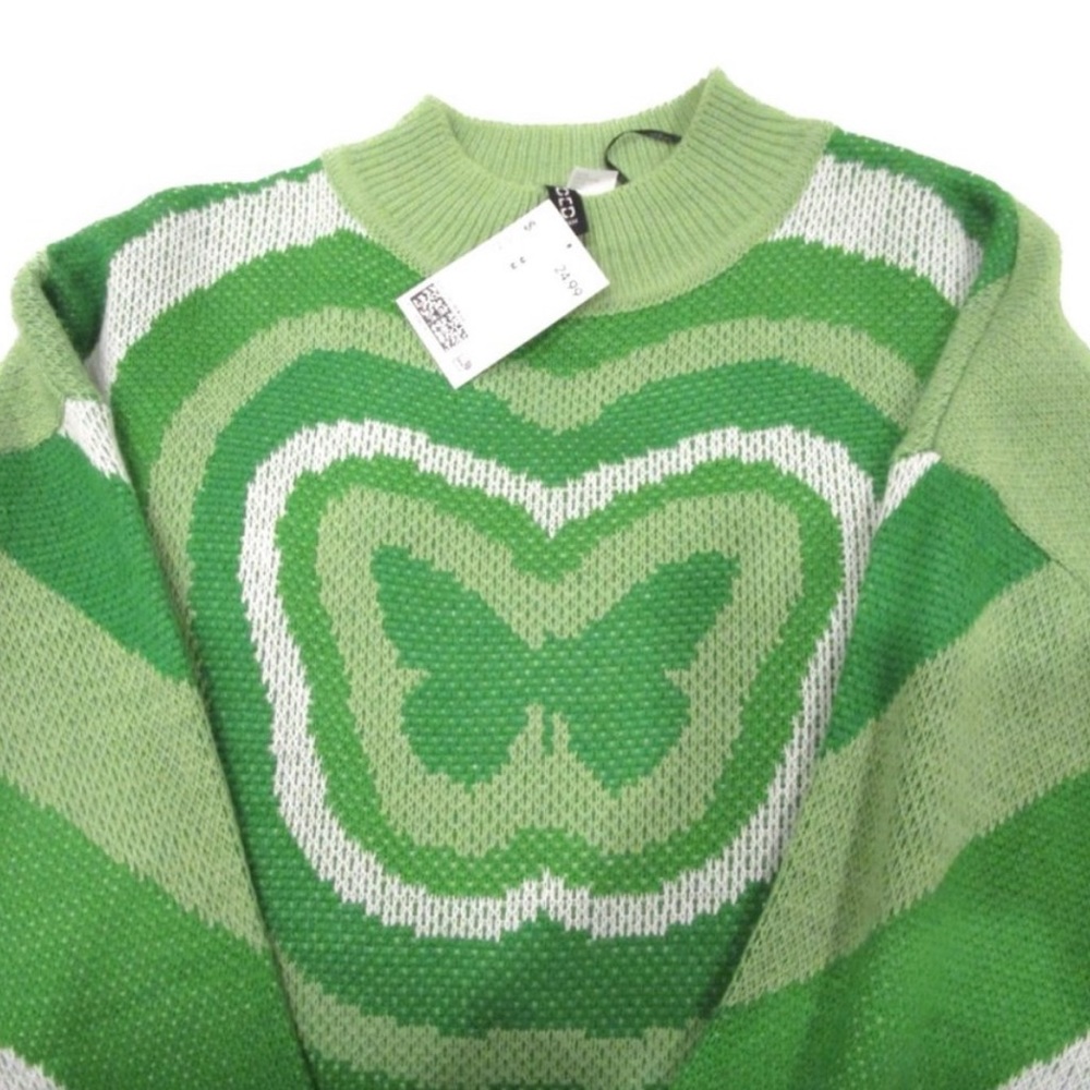 GREEN & WHITE H&M BUTTERFLY SWEATER